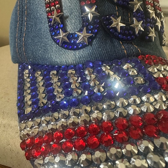 USA Rhinestone Denim Cap - Picture 4 of 4